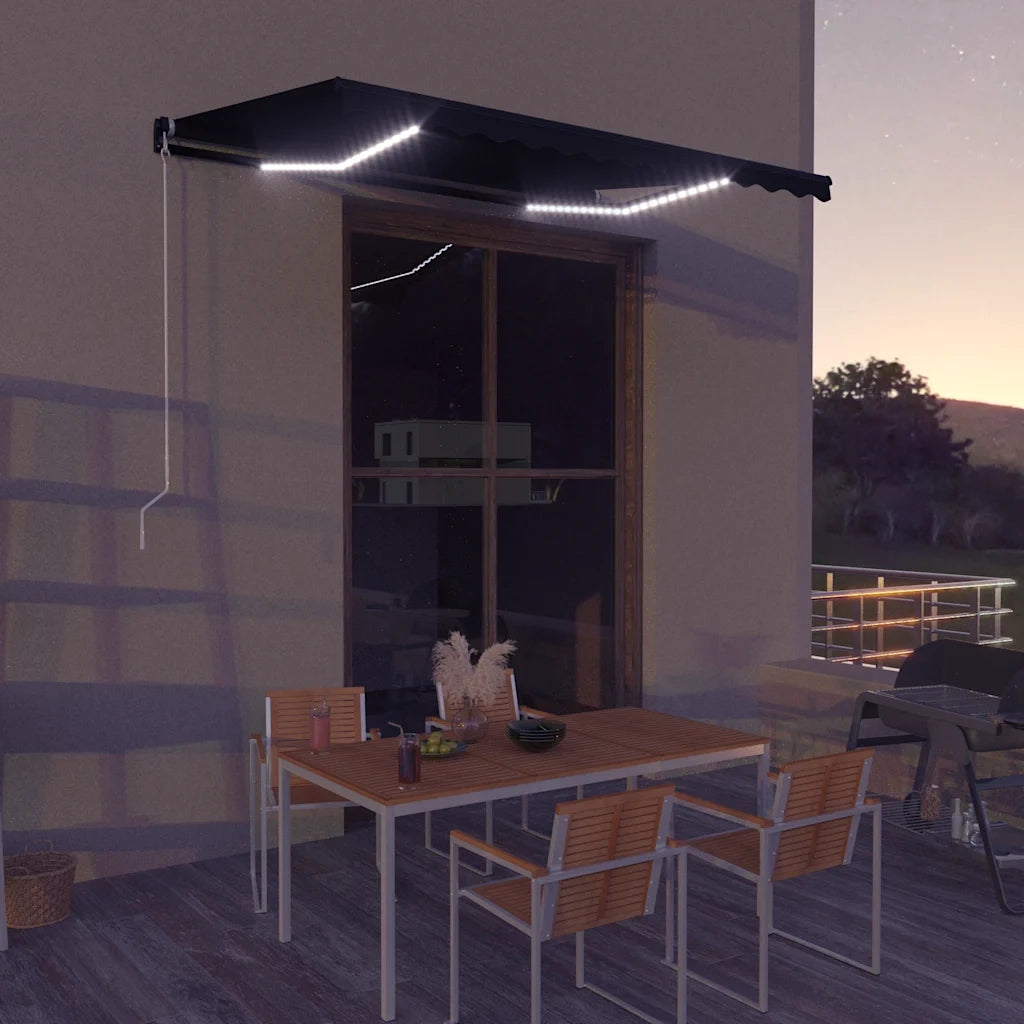 Tenda da Sole Retrattile Manuale con LED-Tenda parasole per Patio 350x250 cm Antracite 752509