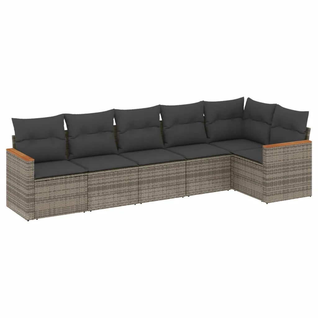 Set Divano da Giardino 6 pz con Cuscini Grigio in Polyrattan 3225990