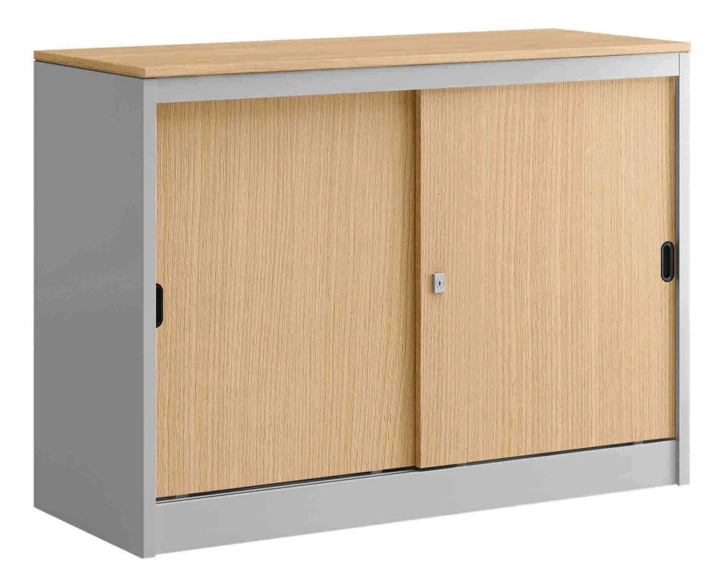 Armadio archiviazione basso con ante scorrevoli in legno per ufficio cm. 180x45x90h