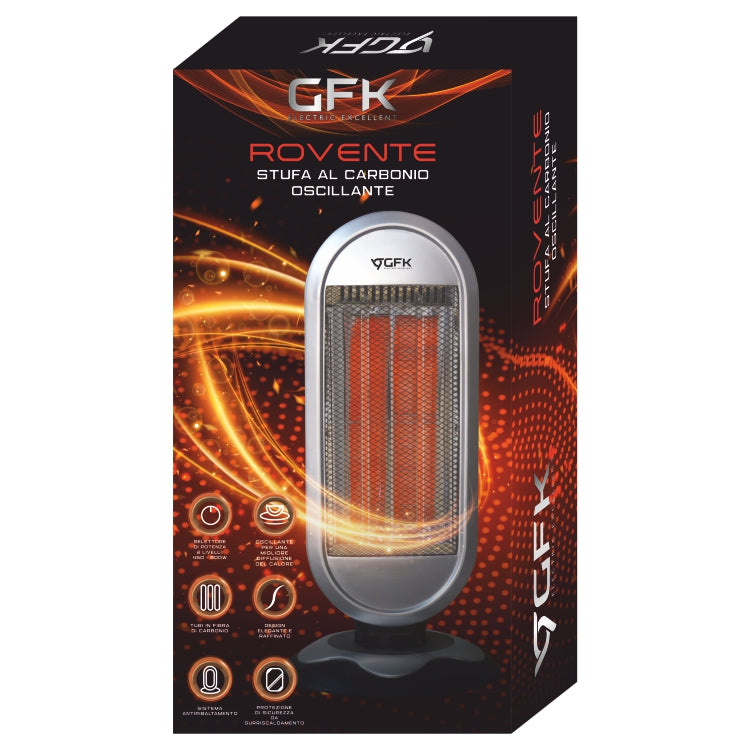 Stufa Elettrica al Carbonio 2 Livelli di Potenza H 61 cm Oscillante 900Watt