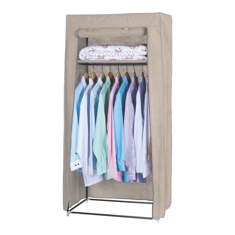 Armadio in Tessuto Struttura Metallo Guardaroba Pieghevole Asta Appendiabiti Ecrù