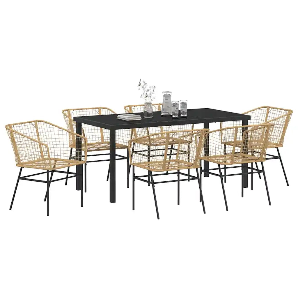 Set da Pranzo per Giardino 7 pz | Set Salotto da Giardino Marrone polyrattan