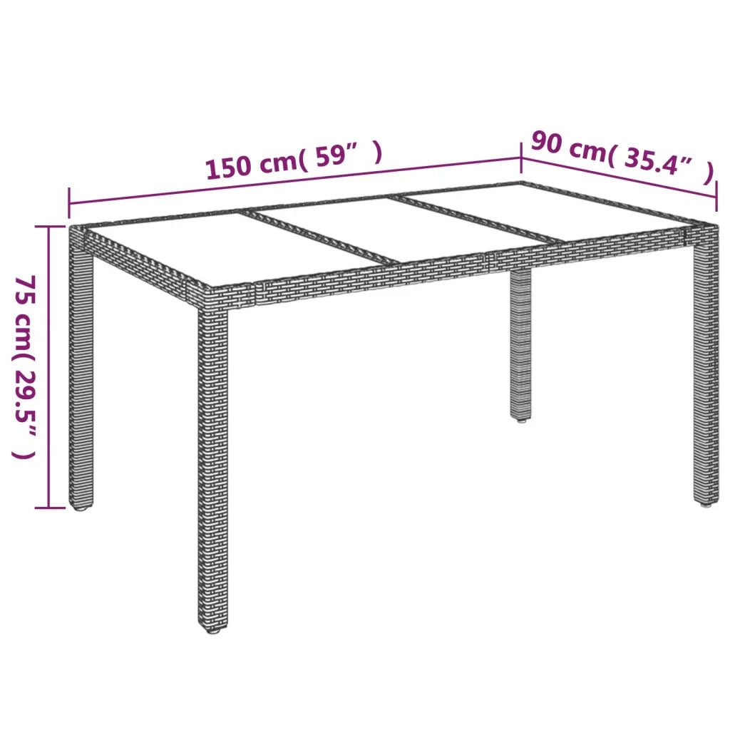 Tavolo da Giardino Piano in Vetro Grigio 150x90x75cm Polyrattan cod mxl 34362