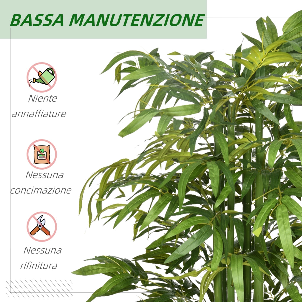 Pianta Artificiale di Bambù 180 cm Pianta Finta Realistica con Vaso Decorativo in Bambù e Plastica Verde