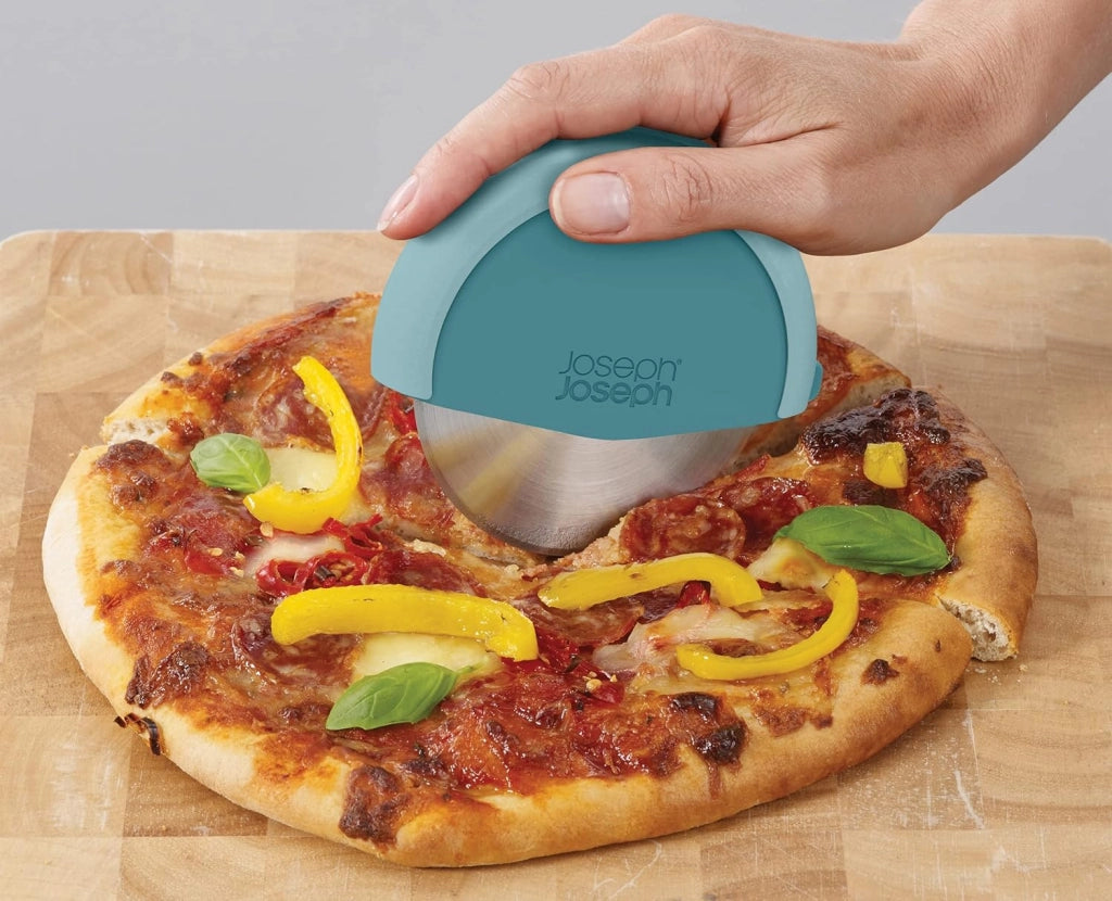 Joseph Joseph Duo Rotella Tagliapizza con Lama in Acciaio Inox, con Guaina protettiva, Compatto, Azzurro Scuro