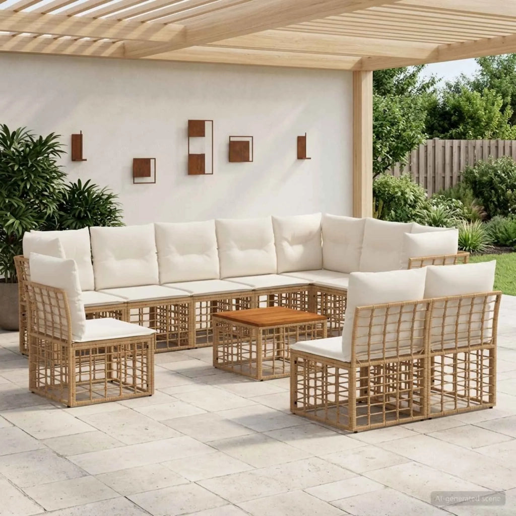 Set di divani da esterno 11 pcs Naturale e Bianco Crema 3437494