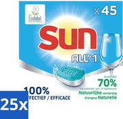 Detersivo per lavastoviglie tutto in uno - Etichetta ecologica - 45 compresse - Confezione in bulk - 25 pezzi