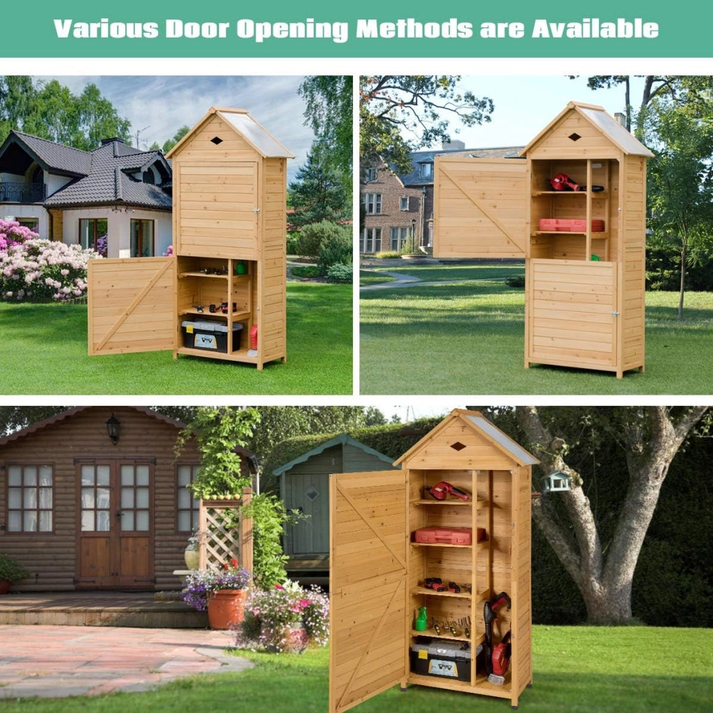 Cassetta Attrezzi 80 x 45 x 177 cm, Armadio da Esterno Portastrumenti a 5 Ripiani Box Casetta Ripostiglio Porta Attrezzi da Giardino in Legno Massello di Abete