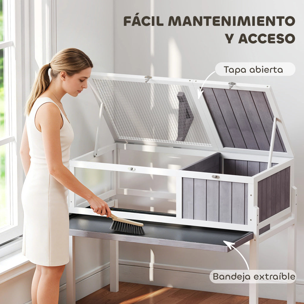 Casetta per Tartarughe in Legno con Tetto a Griglia ¨C zephmum ¨C Grigio e Bianco 104x53x82 cm