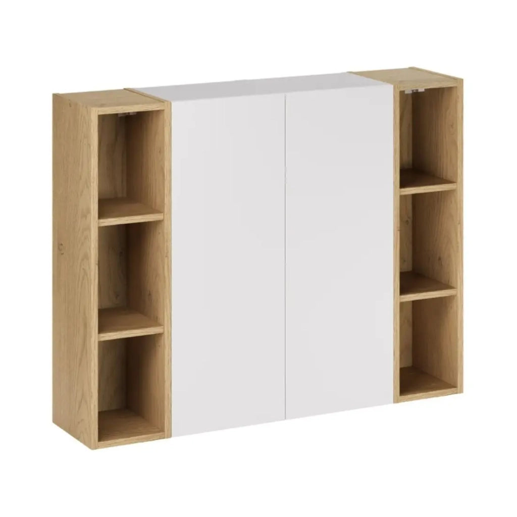 Mobili modulari da parete OSTER 50cm – mobile sospeso bianco opaco con 1 porta e 6 nicchie visibili in rovere chiaro