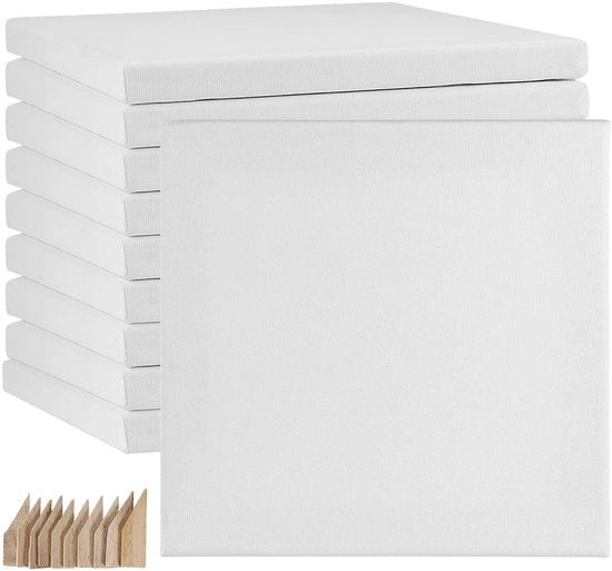 Set di tela da dipinto 20 x 20 cm - 10 pezzi - Bianco - Spesso - Cotone/Legno - Per acrilico/olio - Tela per pittura