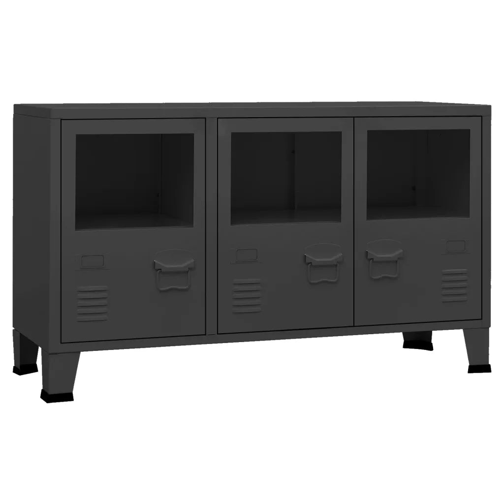 Credenza Nera Industriale 105x35x62 cm in Metallo e Vetro 339608