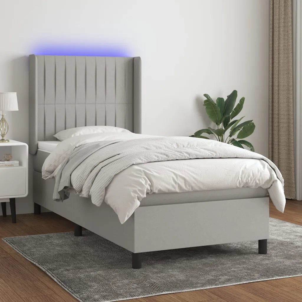 Letto a Molle Materasso e LED Grigio Chiaro 100x200 cm Tessuto 3138453