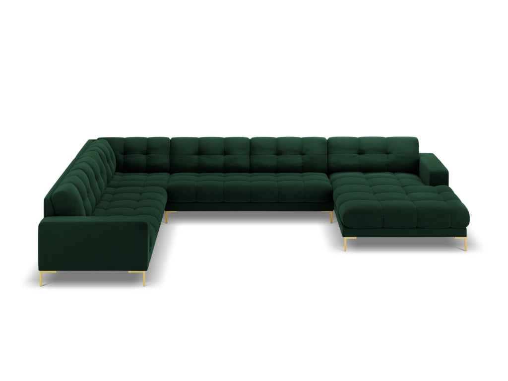 Cosmopolitan Design - Divano panoramico sinistro "Bali" 7 posti in velluto verde bottiglia 