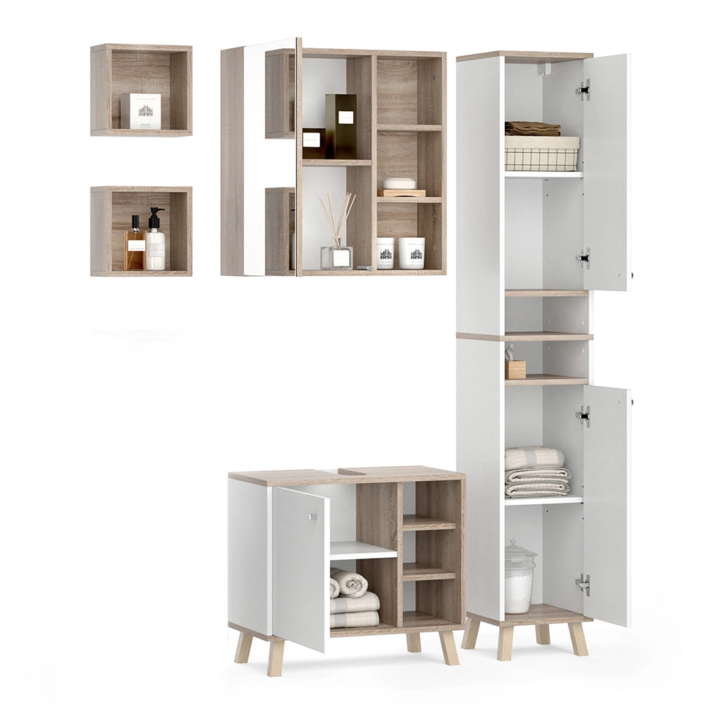 Vicco Set mobili bagno Bianco 4 parti, con armadio alto