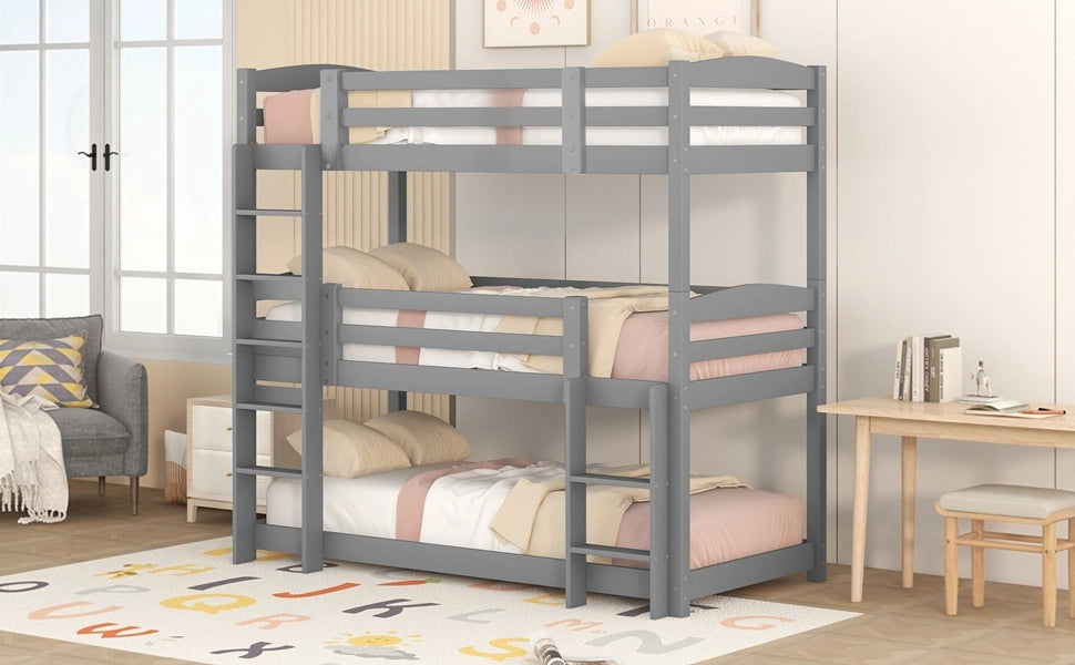 LETTO A CASTELLO TRIPLO 90x200 cm Legno di pino Grigio