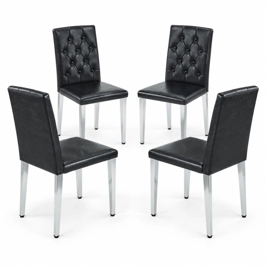 Set di 4 sedie da pranzo nere con gambe argento