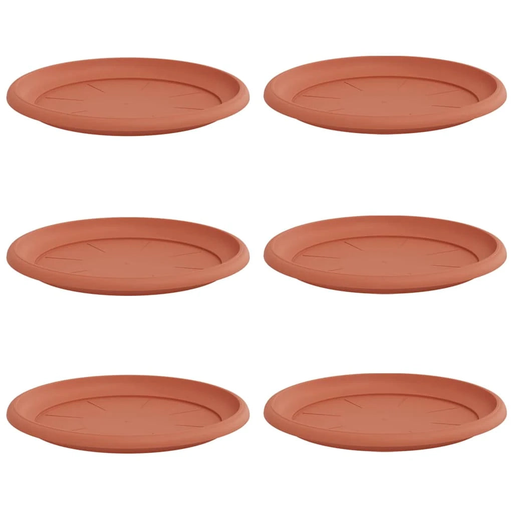 Set di 6 vassoi rotondi per fiori 27 x 27 x 2 cm resistenti leggeri dal design elegante in plastica rosso mattone 02_0059340