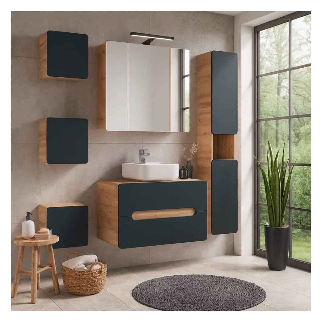 Mobile da bagno ERBANO – 1 porta – 35x35 cm – Rovere chiaro e grigio antracite