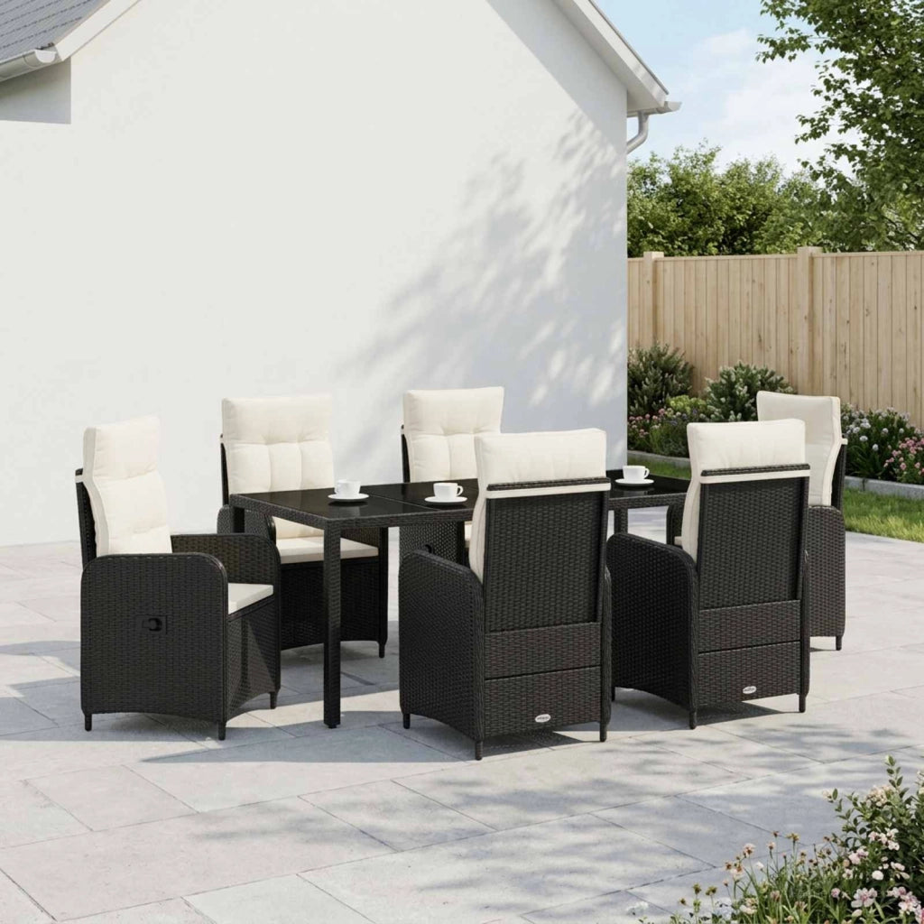 Set da pranzo per esterni 7 pz Nero e Bianco Crema polyrattan 3422306