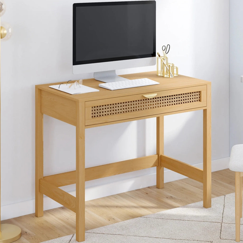 IDMarket - EDHEN Scrivania a 1 cassetto, legno e canna da zucchero
