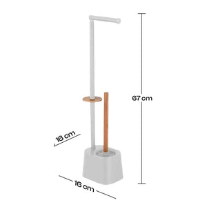 Piantana Bagno 2 braccia + Piantana Porta Scopino e Carta Bianco e Legno Bambù