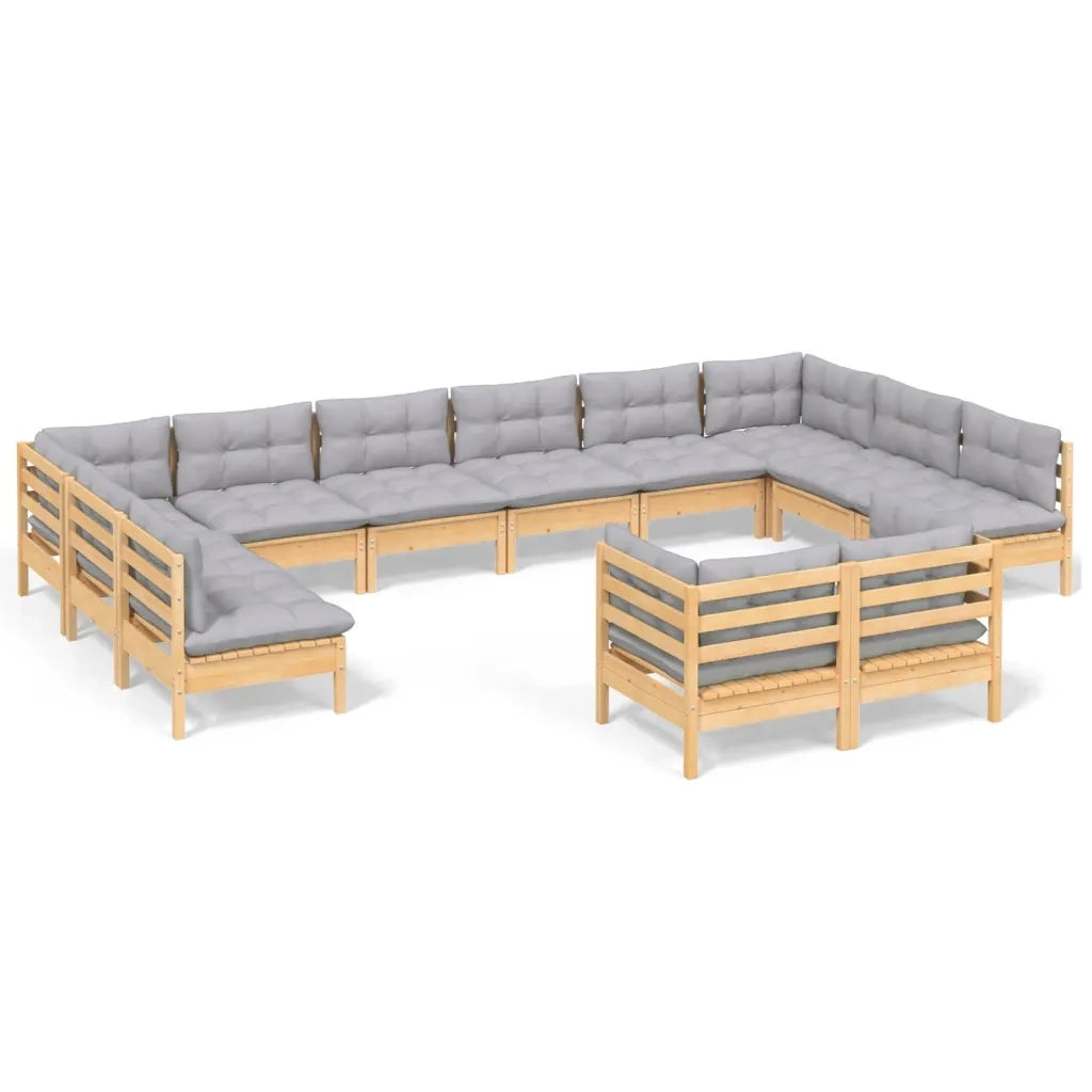Set Divani da Giardino 12 pz con Cuscini Grigi Massello di Pino 3097270