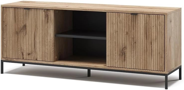 Tavolo basso Eliza, Quercia vichinga, 150 x 60 cm con 2 porte, adatto come mobile TV per dispositivi fino a 65 pollici