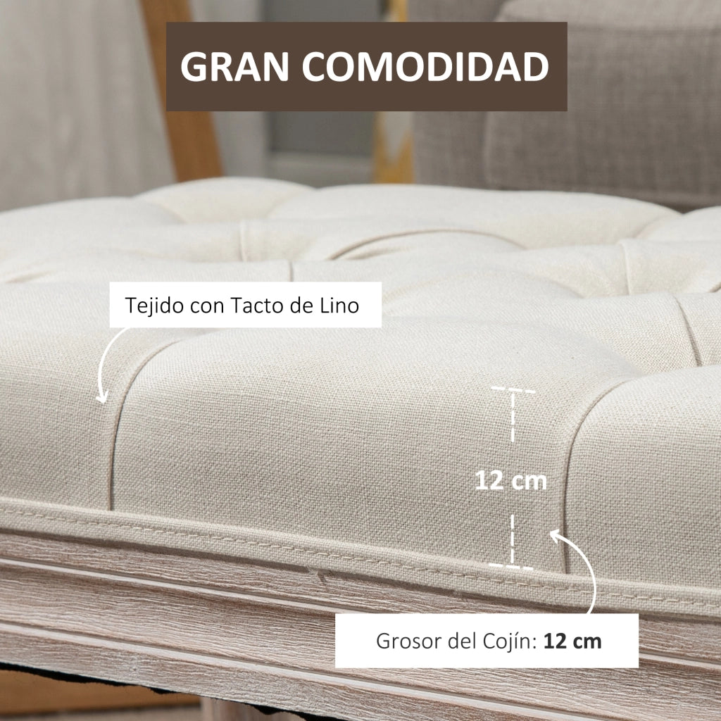 Pouf Piede Letto in Tessuto con Seduta Imbottita e Gambe in Legno ¨C Zephmum ¨C 80x40x43 cm Beige