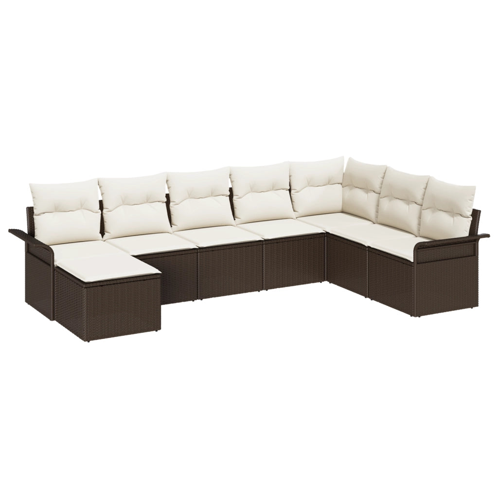 Set Divano da Giardino 8 Pezzi con Cuscini Polyrattan Marrone