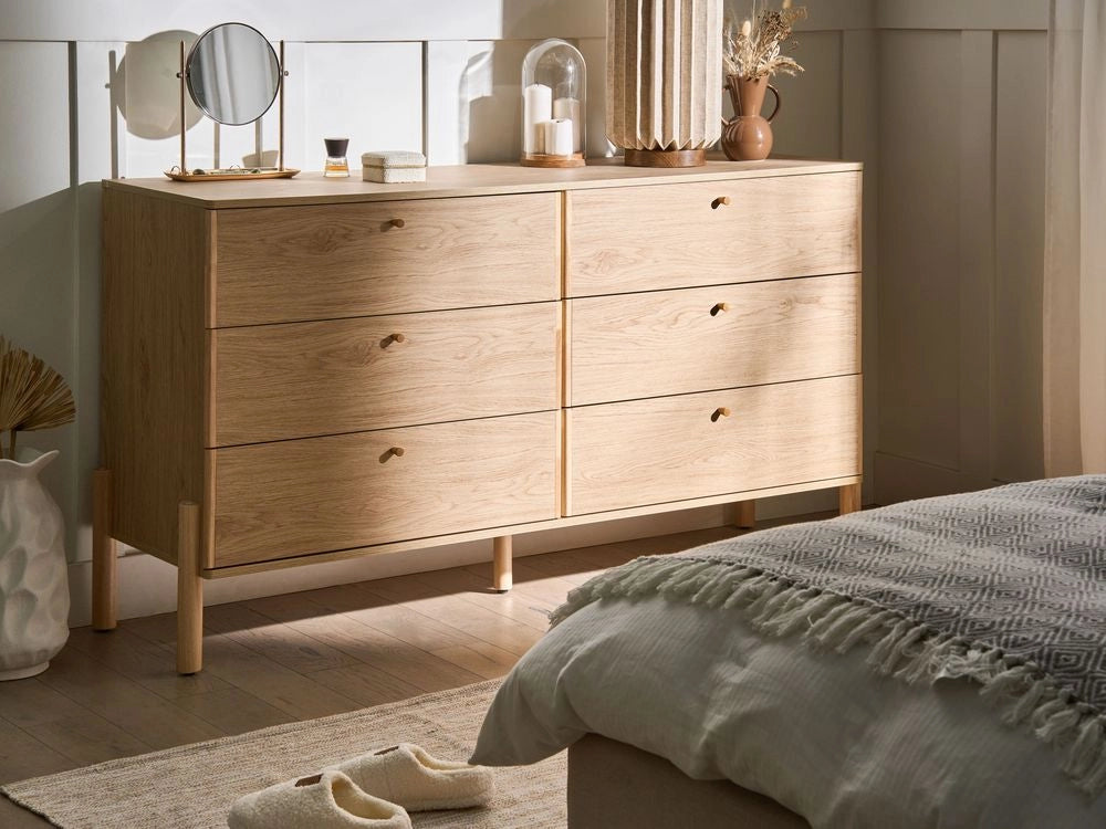 Cassettiera a 6 cassetti in legno massello con gambe in legno massello marrone chiaro stile scandinavo moderno credenza per soggiorno
