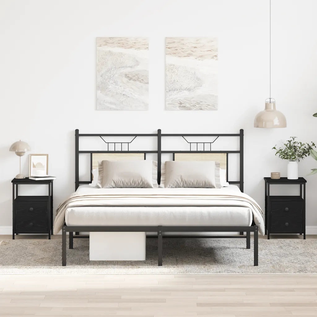 Set di 2 Comodini | Armadio da Notte | Mobiletto da notte Rovere Nero 34x35,5x50 cm Legno di Argilla