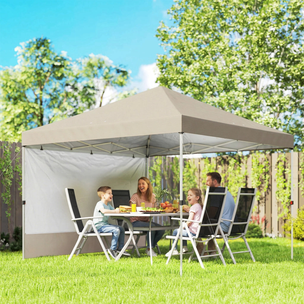 Gazebo Pieghevole Pop-Up 3x3 m con Parete Laterale, in Metallo e Tessuto Oxford, Beige