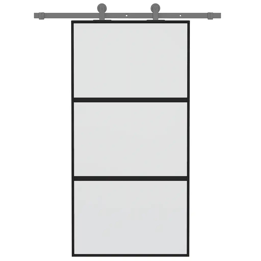 Porta Scorrevole Nera 102,5x205 cm Vetro Temperato e Alluminio