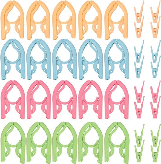 Pacco di 20 appigli per bagagli, clip opvoluti in plastica con 16 clip, appigli per bagagli portatili, pieghevoli, adatti per escursioni all'aperto (4 colori)