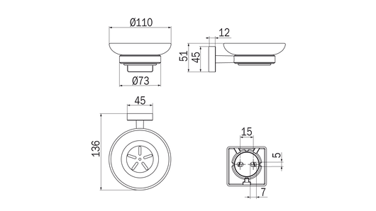 Portasapone a parete cromo - serie Forum Quadra - Inda