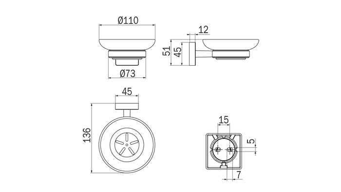 Portasapone a parete cromo - serie Forum Quadra - Inda