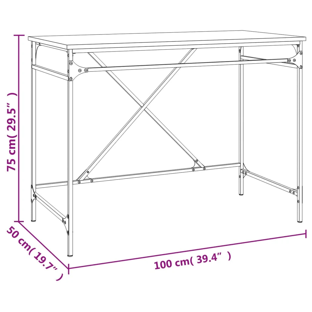 Scrivania tavolo postazione di lavoro mobile per computer studio rovere 100 x 50 x 75 cm legno ingegnerizzato e ferro marrone 02_0023598