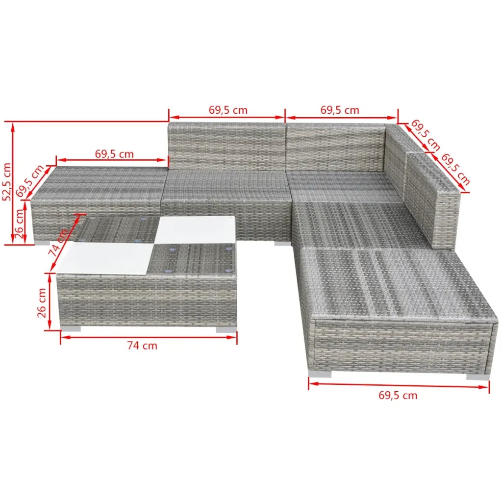 Set Divani da Giardino 6 pz con Cuscini in Polyrattan Grigio cod mxl 35333