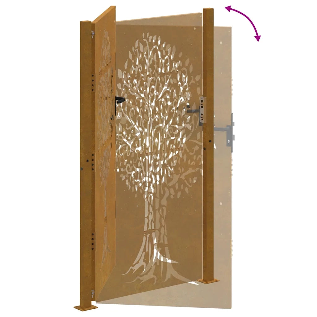 Cancello da Giardino 105x180 cm in Acciaio Corten Design Albero