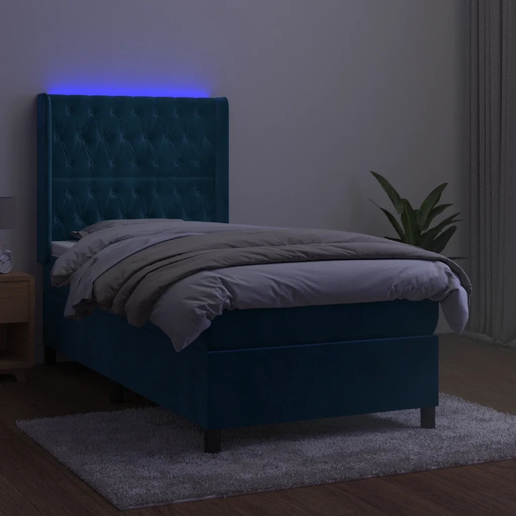 Letto a Molle con Materasso e LED Blu Scuro 100x200 cm 3139731