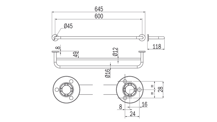 Portasalviette doppio serie One - Inda Finitura:: Nickel Spazzolato