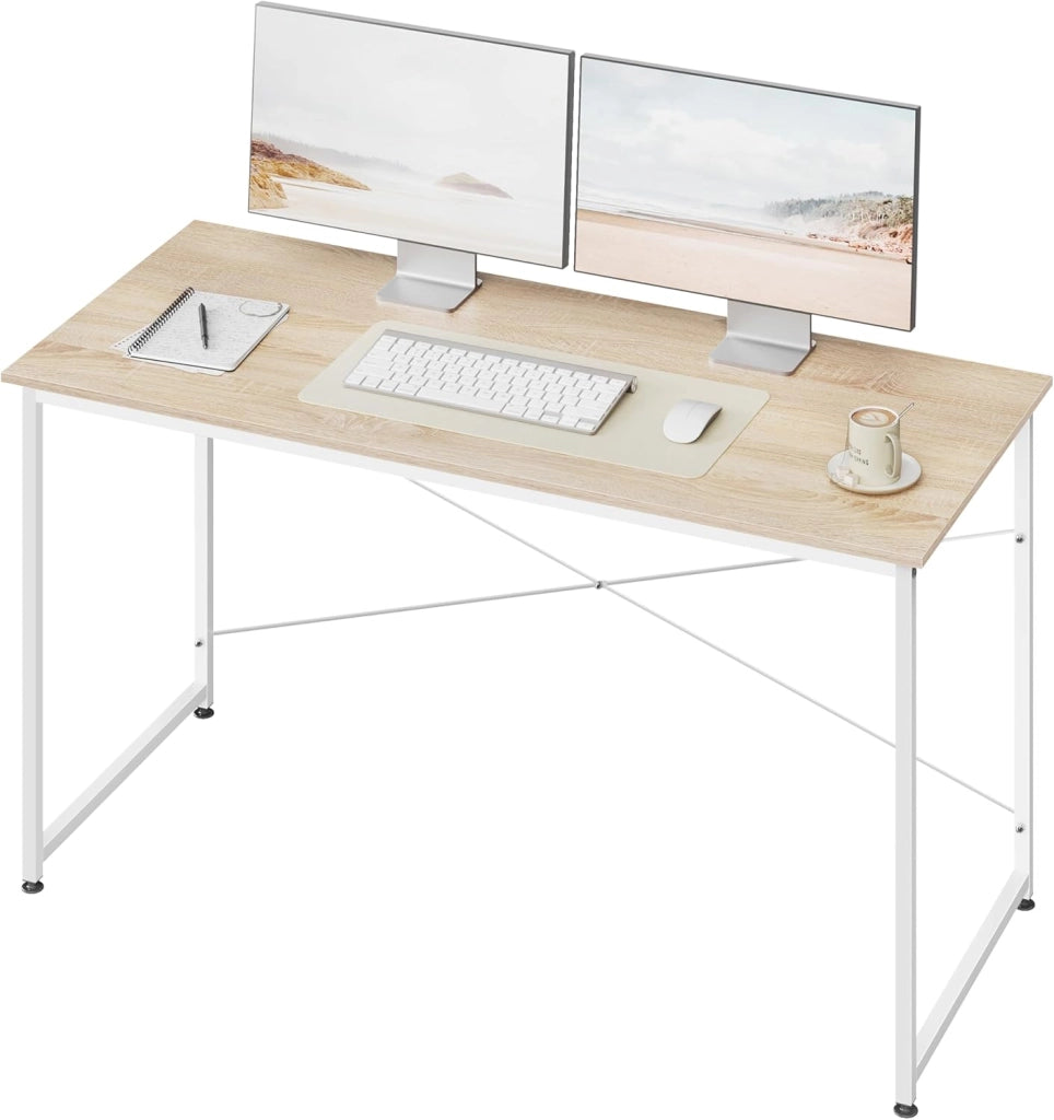 Scrivania per Computer Piccola, 140x60 cm, Struttura in Metallo, per Ufficio Casa Studio Camera da Letto, in Materiale a Base di Legno, Rovere Chiaro