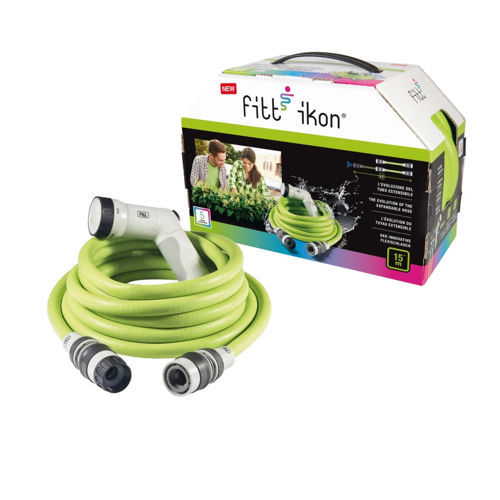 Tubo Estensibile Ikon con Raccordi e Lancia 7,5 m 15 Lime 1 Rotolo Fitt