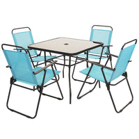 Set da Pranzo 6 Pezzi per Giardino con Ombrellone e 4 Sedie Pieghevoli Celeste