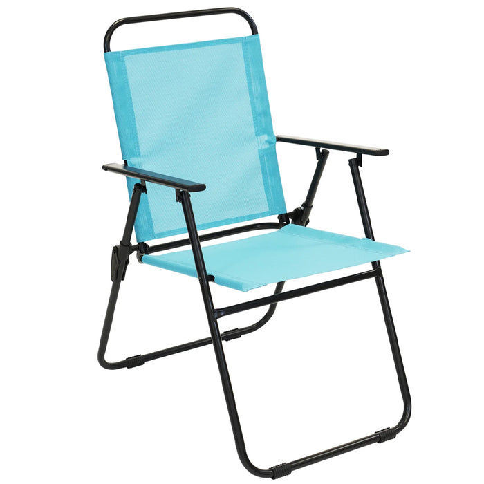 Set da Pranzo 6 Pezzi per Giardino con Ombrellone e 4 Sedie Pieghevoli Celeste