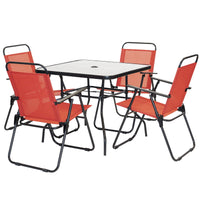 Set da Pranzo 6 Pezzi per Giardino Patio con Ombrellone 4 Sedie Pieghevoli Rosso
