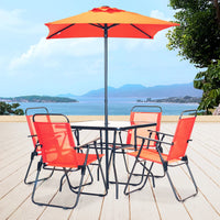 Set da Pranzo 6 Pezzi per Giardino Patio con Ombrellone 4 Sedie Pieghevoli Rosso