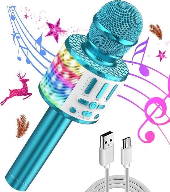 Impianto karaoke - Macchina karaoke con microfono Bluetooth 5-in-1 per bambini con luci LED - Giocattolo karaoke portatile con altoparlante