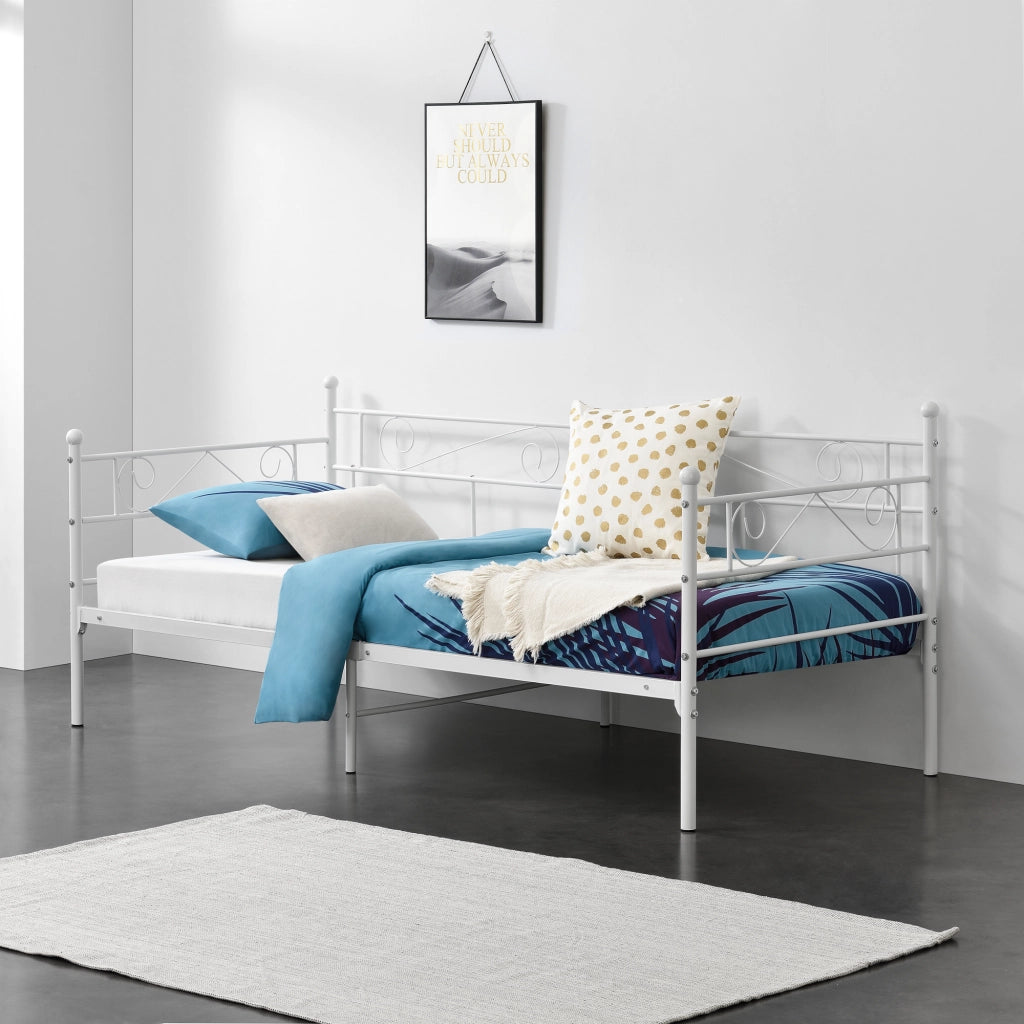Struttura Divano Kerava in Acciaio Letto Singolo 90 x 200 cm - Bianco Opaco [en.casa]